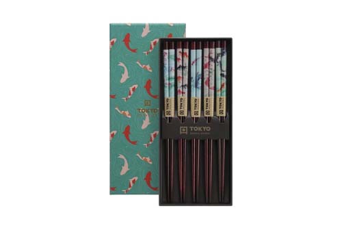 Ensemble 5 paires baguettes style poisson rouge japonais Ensemble 5 paires baguettes style poisson rouge japonais