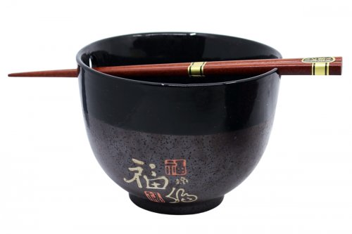 Bol motif FU 13cm avec repose baguettes pour bonheur et fortune Bol motif FU 13cm avec repose baguettes pour bonheur et fortune